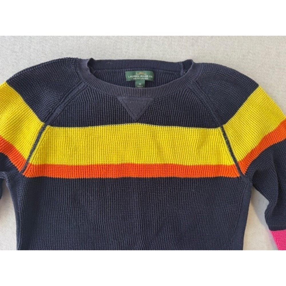Lauren Jeans Ralph Striped Multicolor Block Laced Sides Waffle Weave Sweater MED - Picture 3 of 10